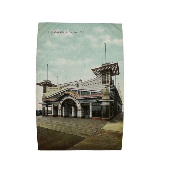 Vtg 1910s Postcard The Aquarium Venice Beach California CA on Balloon Route - Picture 1 of 2